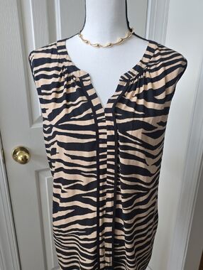 LIZ CLAIBORNE BRAND WOMEN'S TAN & BLACK ZEBRA PRINT SLEEVELESS TOP SIZE LARGE